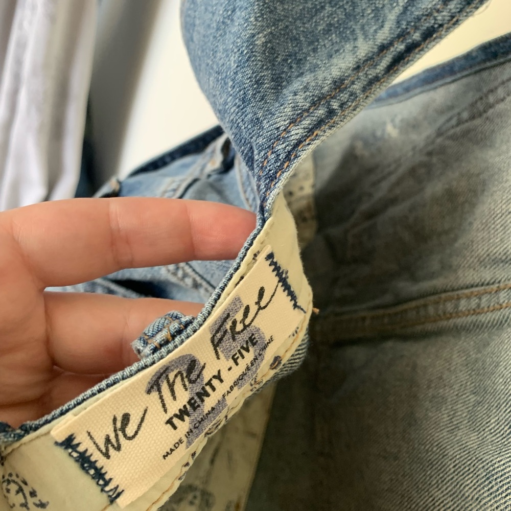 Free People Blue Distressed Denim Overalls - Picture 3 of 3
